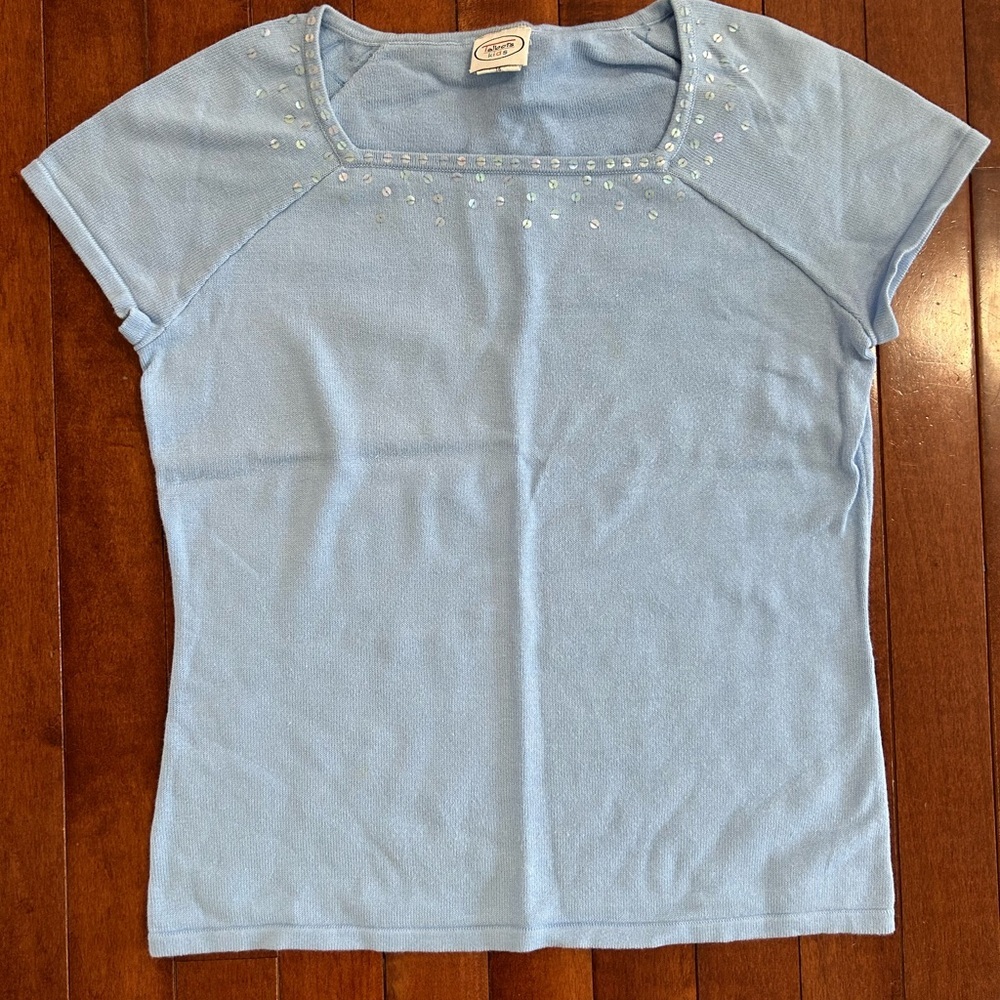 Talbots Kids Light Blue Short Sleeve Sweater Tee with Sequins Size 16